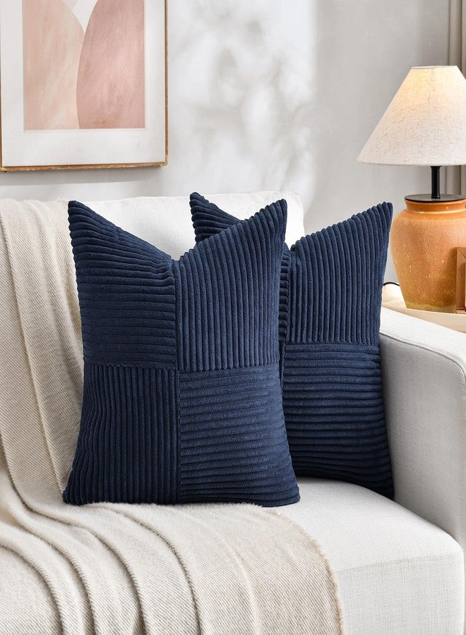 Fancy Homi طقم أغطية وسائد زينة صغيرة باللون الأزرق الداكن من فانسي هومي، عبوتان، مقاس 14×14 بوصة، مناسبة للأريكة والسرير، ديكور منزلي ريفي بوهيمي، غطاء وسادة مربع من قماش الكوردروي الناعم بنمط متقاطع، مقاس 35×35 سم - Image 5
